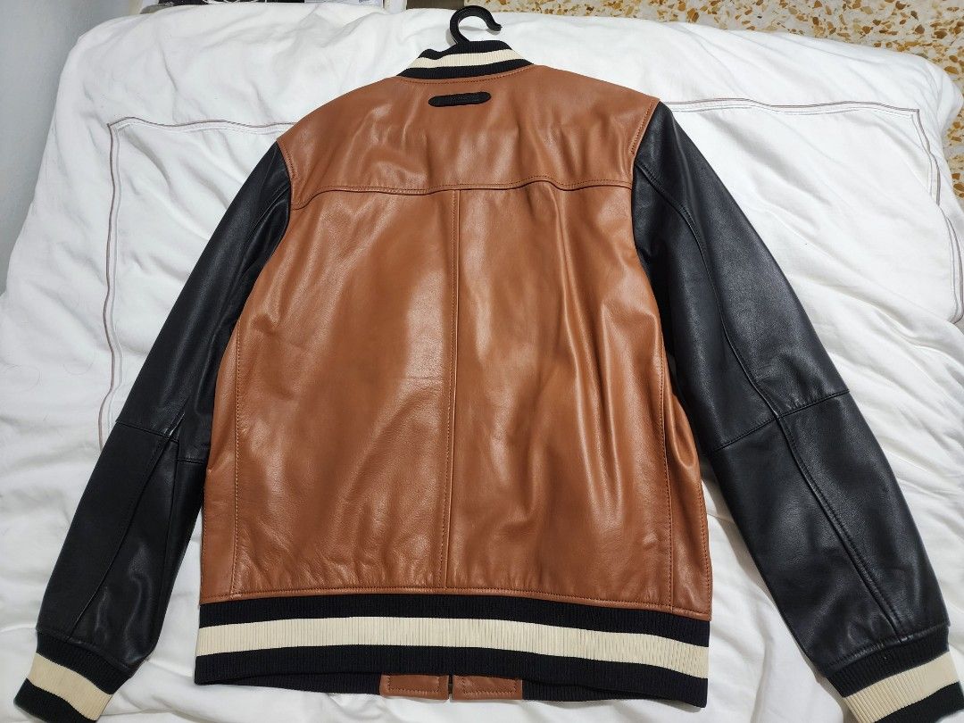 Coach leather baseball jacket discount