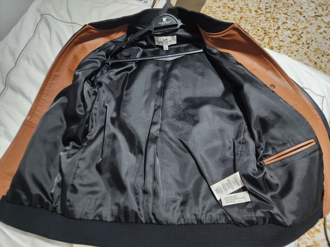 Coach leather baseball jacket online