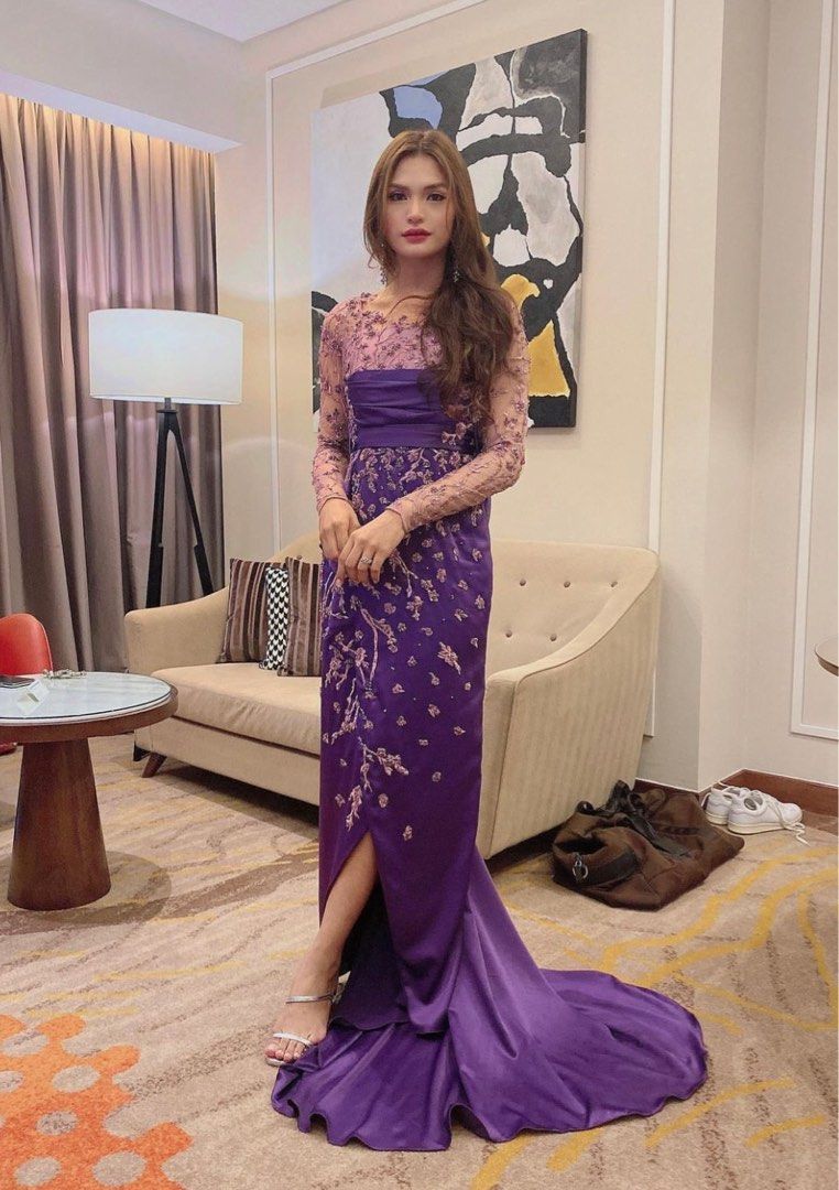 Custom made purple dress event dress lace maxi dress kurung