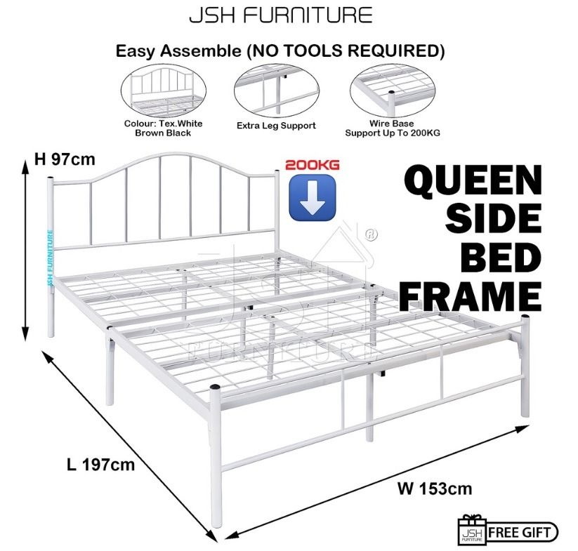 D150 Metal Queen Bed Frame Wire Base/ Katil Besi Queen, Furniture