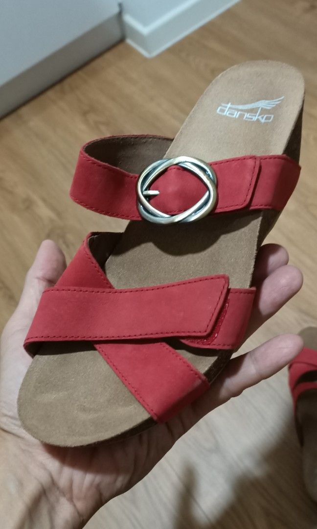 Dansko women s red leather slide sandals