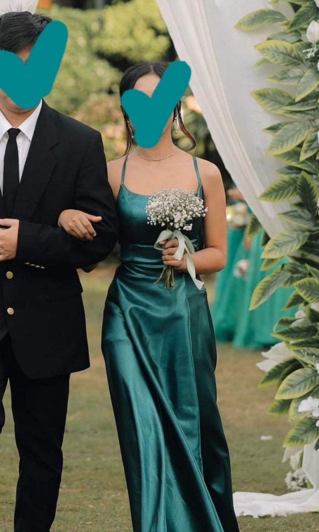 Deep Emerald Green Silk Gown Bridesmaid s gown for Sale Available in Large for Rent Women s Fashion Dresses Sets Evening dresses gowns on Carousell