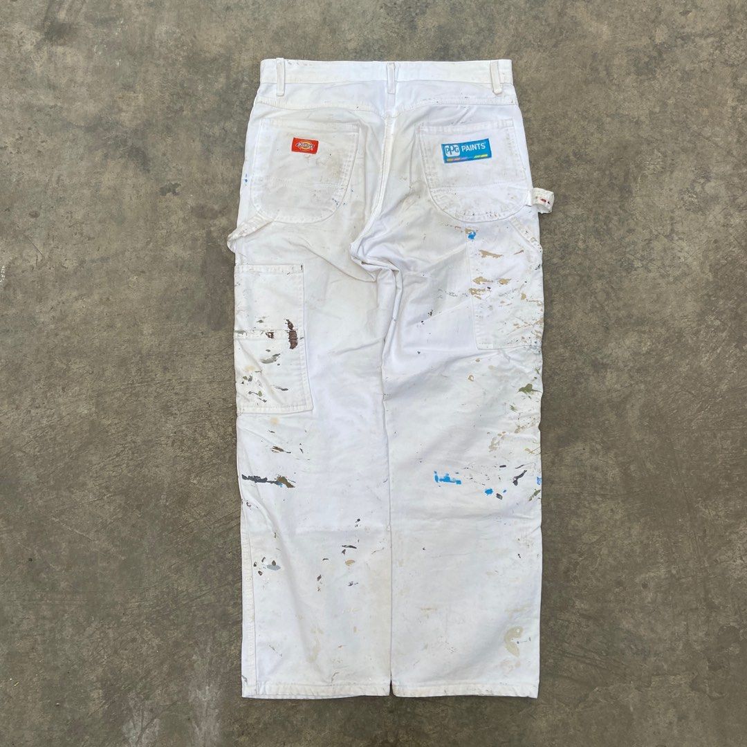 Dickies White Carpenter Pants 30x30 Paint Splattered, Men's Fashion