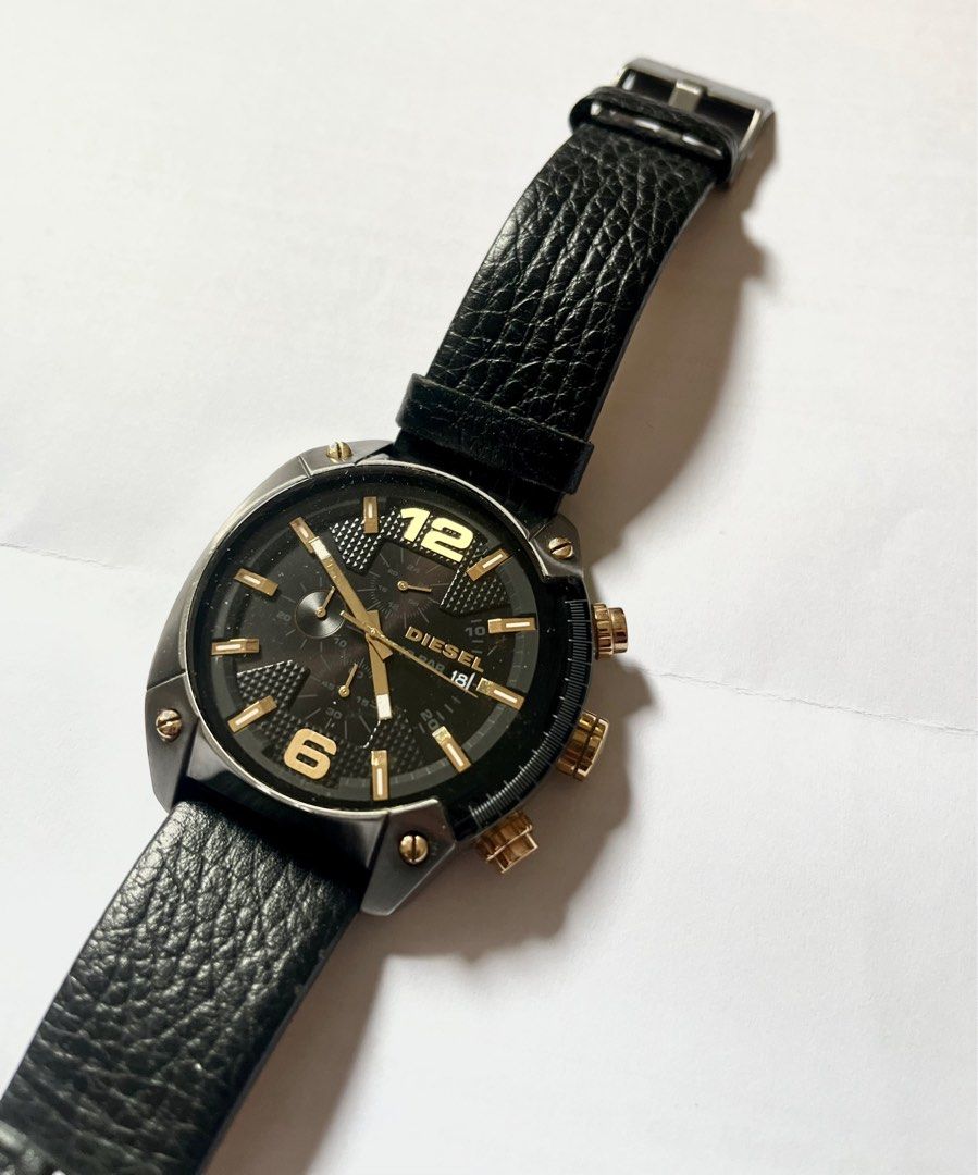 Diesel Men s DZ4375 Overflow Gunmetal Black Leather Watch
