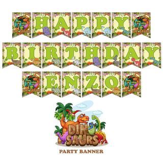 Dinosaurs Theme Happy Birthday Party Banner Decoration Personalized