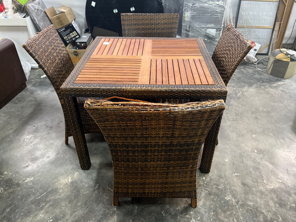 (F20027195) Wood & Rattan 4-Seater Dining Table Set With 4 Chairs / Set ...