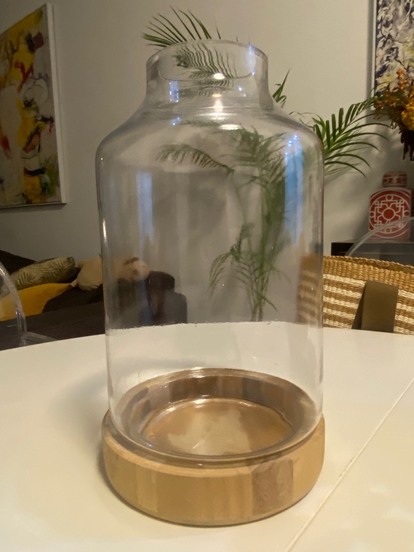 Flower Glass Vase with wood base, Furniture & Home Living, Home Decor