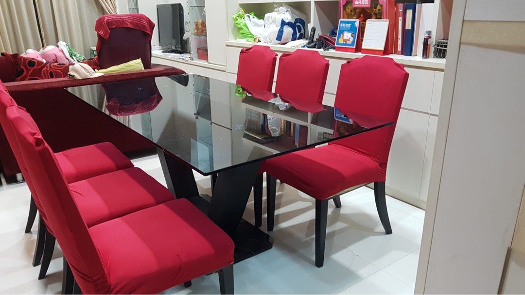 Free Large Dining Table with 6 chairs, Furniture & Home Living