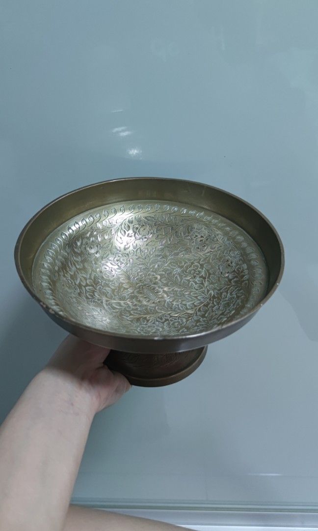 Golden brass bowl with engraved motif design, Furniture & Home Living