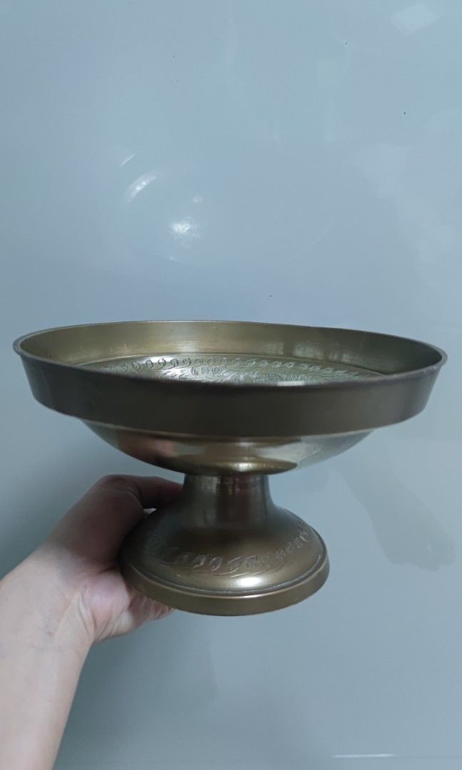 Golden brass bowl with engraved motif design, Furniture & Home Living