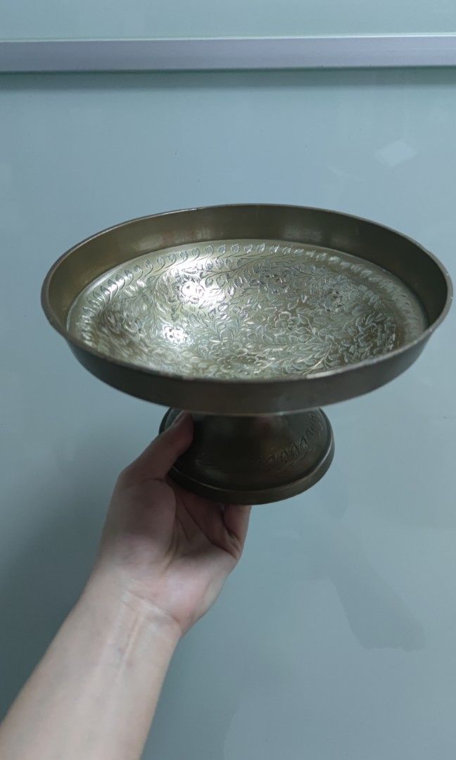 Golden brass bowl with engraved motif design, Furniture & Home Living