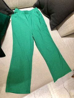 極新）Green park質感紋理綠色格紋微喇叭九分小腳長褲*chocol Racine robe*專櫃*名牌   #23吃土季