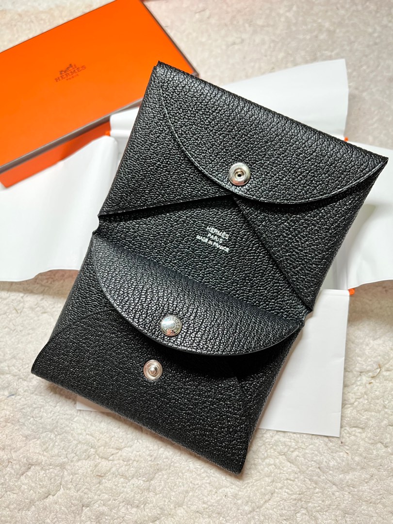 Hermes Calvi Duo Card Holder Black Chevre Leather