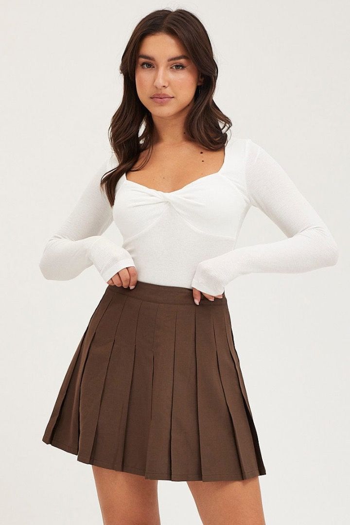 H M Pleated Skirt Brown