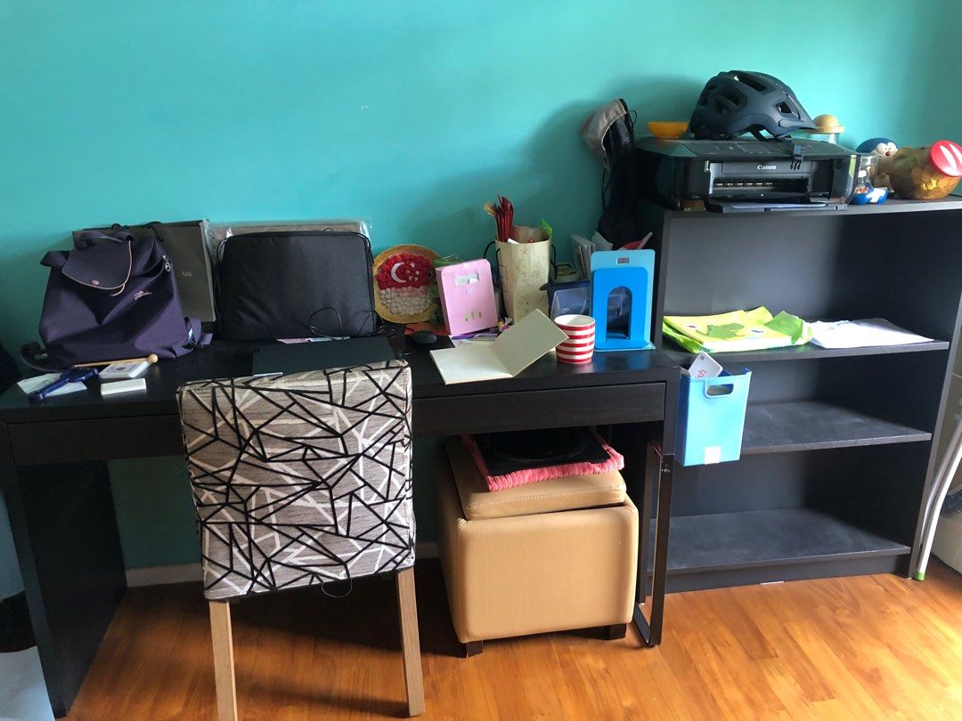 Ikea study table and bookcase, Furniture & Home Living, Furniture