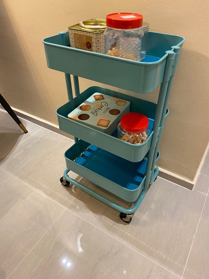 Ikea Raskog turquoise three tier trolley, Furniture & Home Living