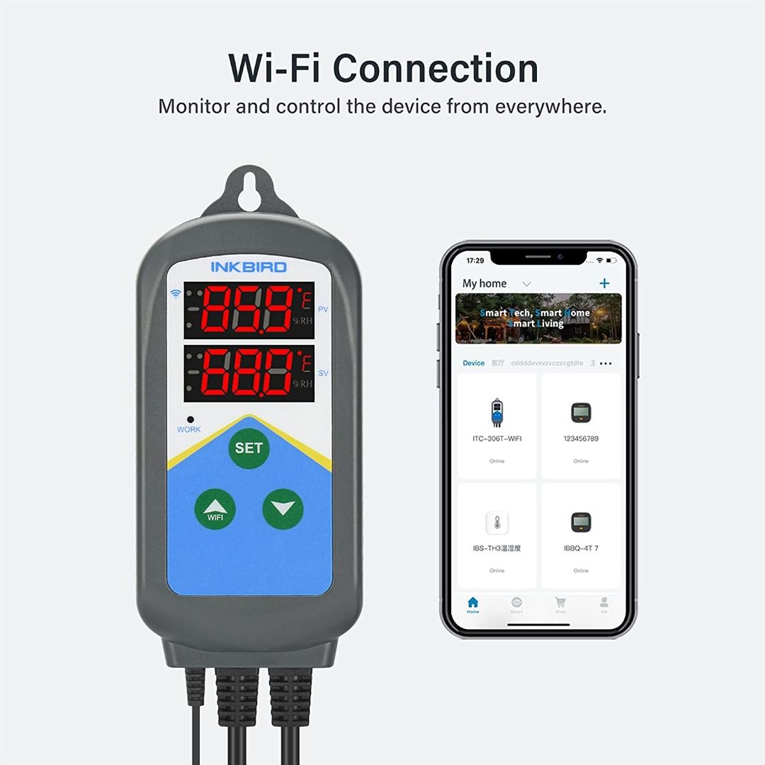 Inkbird Temperature Controller ITC-306T WiFi Heat Lamp Thermostat Reptile  Temperature Controlled Outlet for Heat Mat Fermentation,1200W,10A.,  Computers u0026 Tech, Parts u0026 Accessories, Cables u0026 Adaptors on Carousell