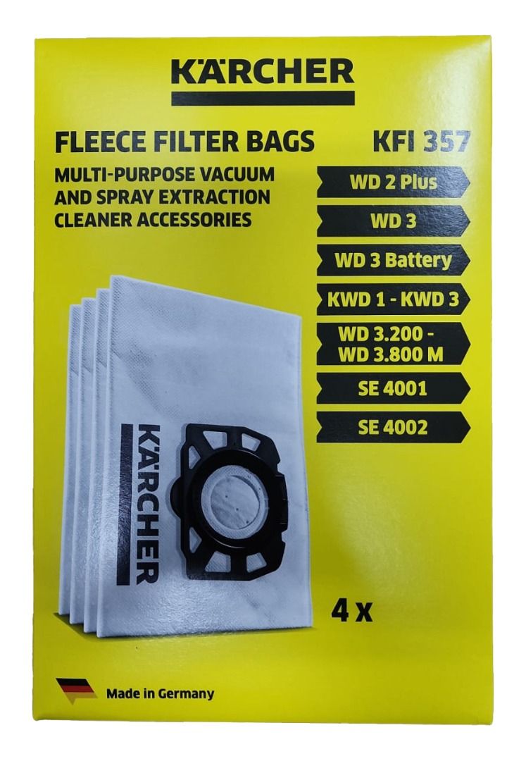 Karcher KFI 357 Fleece Filter Bags. For WD 2 Plus / WD 3 / SE 4001 / SE  4002. Made in Germany. 2.863-314.0