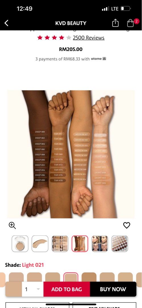 KVD BEAUTY Good Apple Skin Perfecting Foundation Balm in Light 021 full size, Beauty & Personal