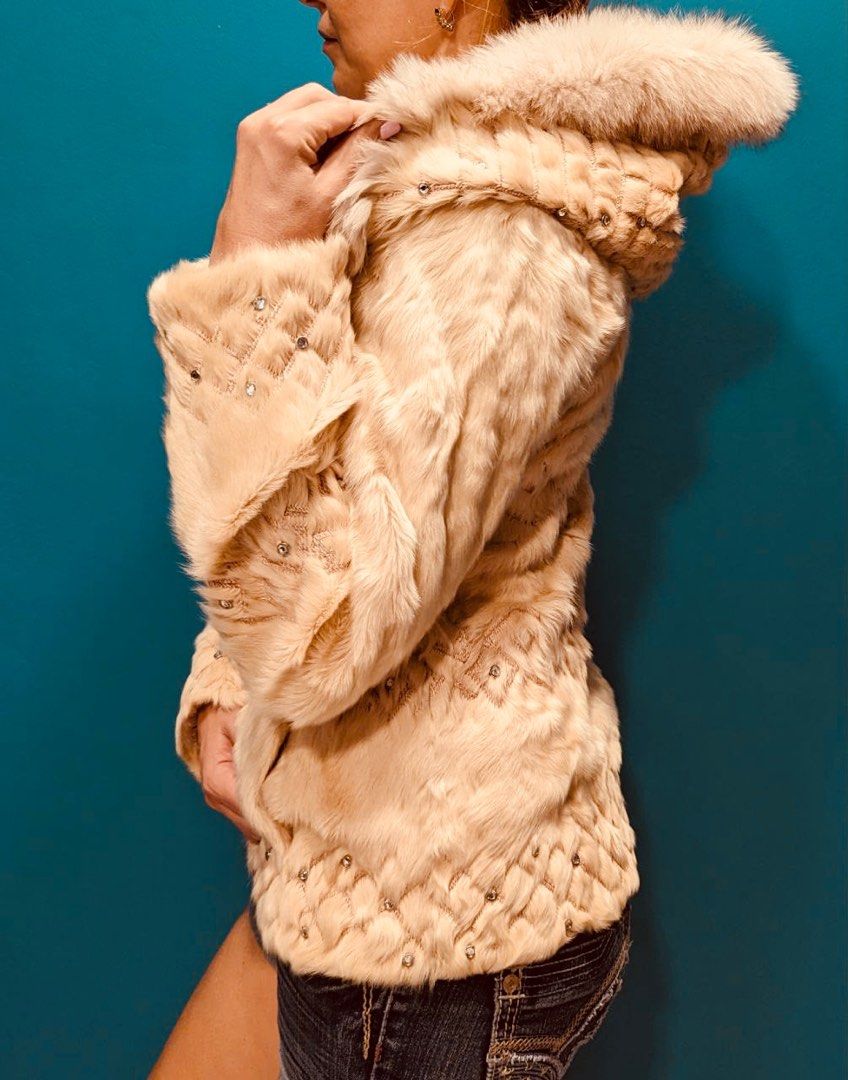 Llama fur jacket with Swarovski rhinestones