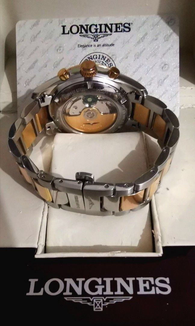 Longines 2 Tone 18K Gold Automatic ChronographTapestry Dial Complete 💯%Authentic (Category: Luxury Watches) located in Mandaluyong City. Submitted by nwatch.ph (Listing ID 1215642389, Image 2). Description: Very Good Condition 2 Tone 18K Gold Bezel Tapestry Dial Complete All Original Sapphire Crystals 9/10 Rating Size 41mm Automatic Chronograph Swiss Made 💯%Authentic or Money Back Thanks Admin❤️❤️❤️🙏🙏🙏.