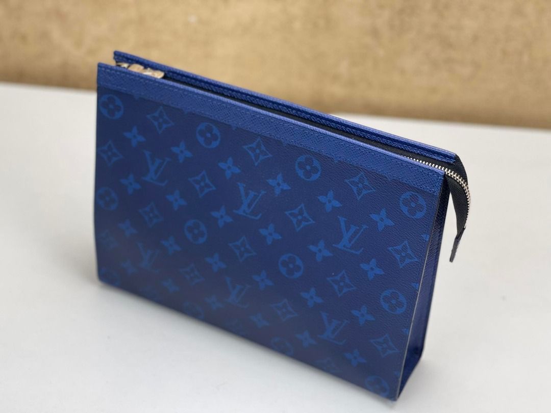 Louis Vuitton Pochette Voyage Monogram Eclipse Taiga Leather MM Pacific Blue