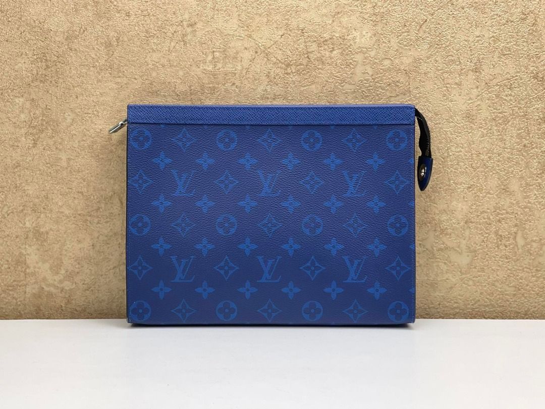 Louis Vuitton Pochette Voyage Monogram Eclipse Taiga Leather MM Pacific  Blue in Leather/Canvas with Silver-tone - US