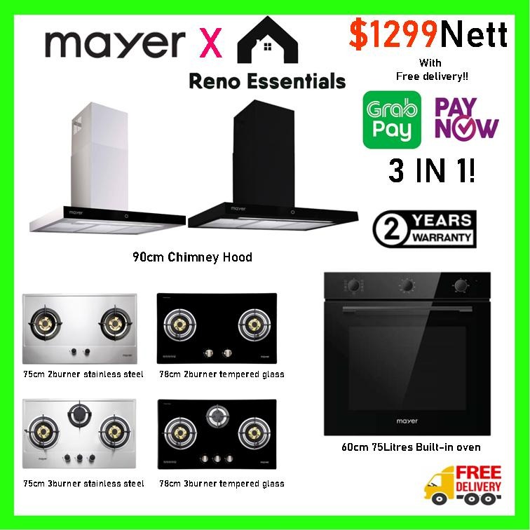 Mayer Chimney Hood Cooker Hob Oven Cooker stove Built in Oven