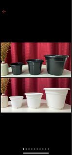 Minimalist/ PLAIN Plastic Pots (Black, White) with catch plates