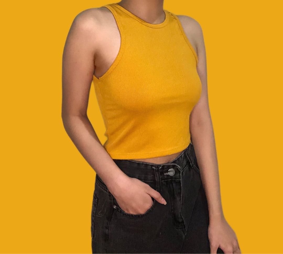 Mustard Yellow Ribbed Tank Top, Women's Fashion, Tops, Sleeveless on  Carousell