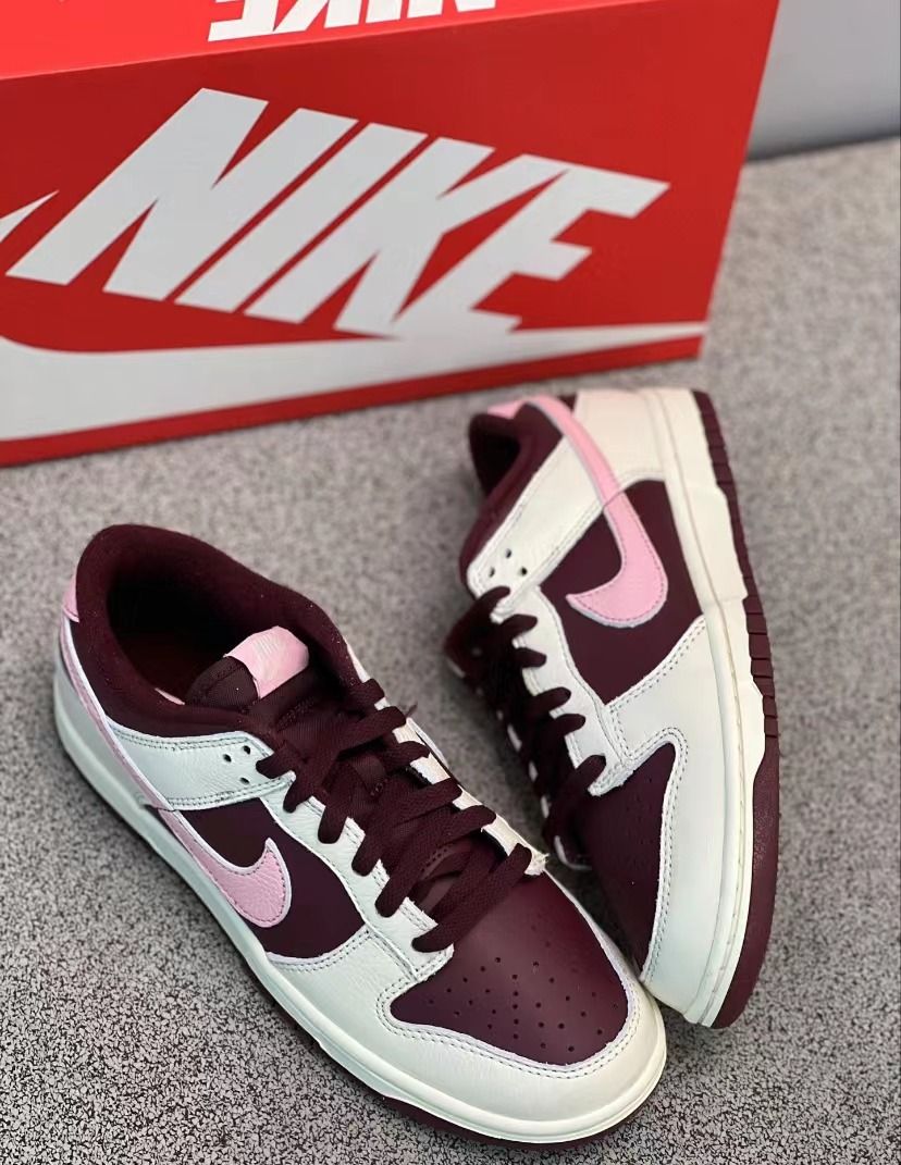 🛒全新Nike dunk low night Maroon and medium soft pink 酒紅色男女同