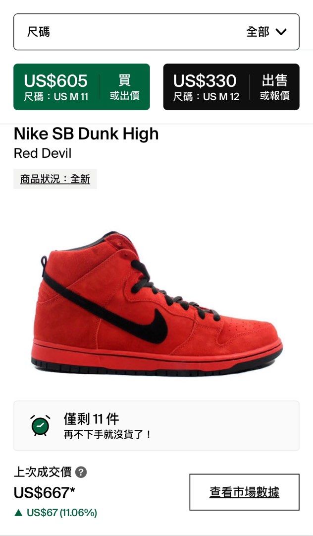 急賣Nike dunk sb high red devil 紅色高筒, 他的時尚, 鞋, 運動鞋在