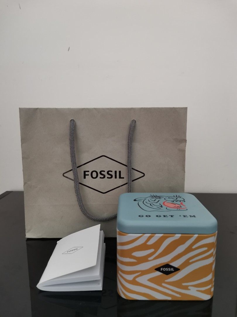 Original Fossil Paper Bag and Tin Box