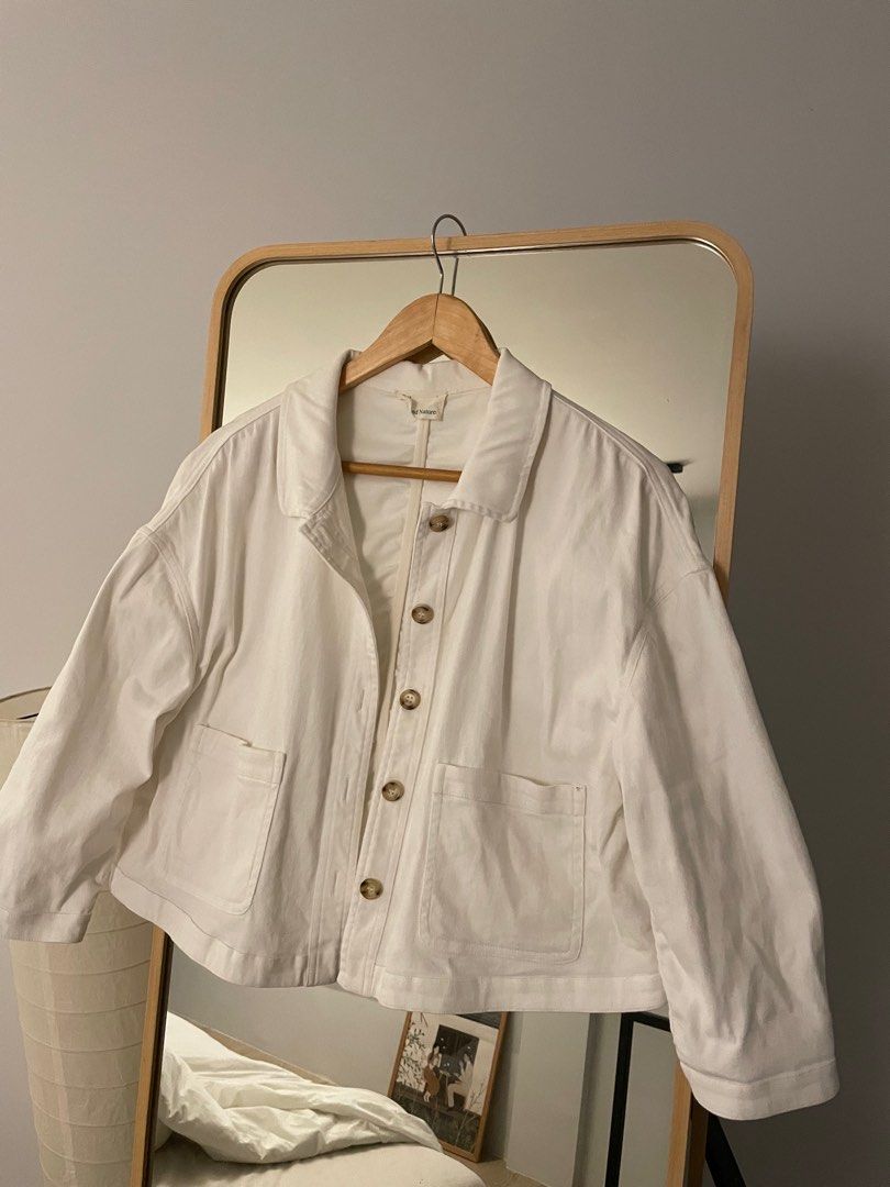 OSN Collared Cotton Jacket in White (L), Women's Fashion, Coats