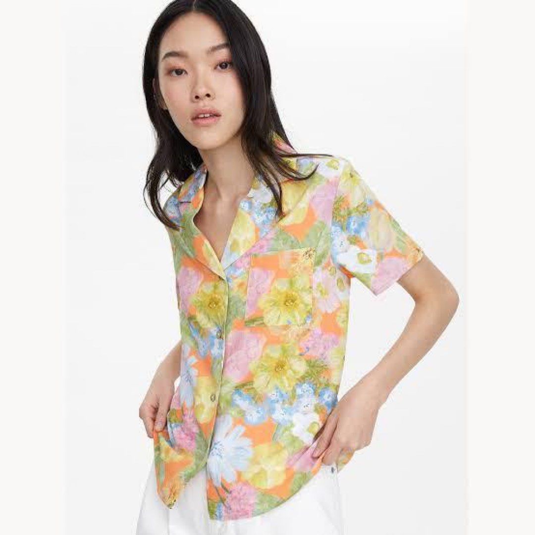 pomelo watercolour floral button-up shirt, Women's Fashion, Tops ...