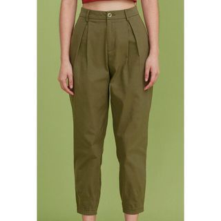 Purpur Women Bottoms Yaelle Front Inverted Pleated Box Back Welt Pocket High Waist Tapered Pants Olive Green