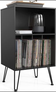 Unikito Large Record Player Stand, Vinyl Record Storage Table with Power  Outlet Holds Up to 200 Albums, Turntable Stand with Wood Legs, Vinyl Holder