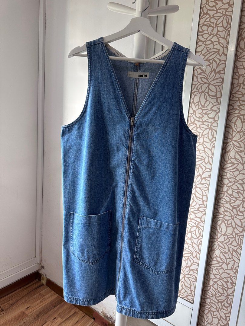 Topshop MOTO Denim Pinafore Dress