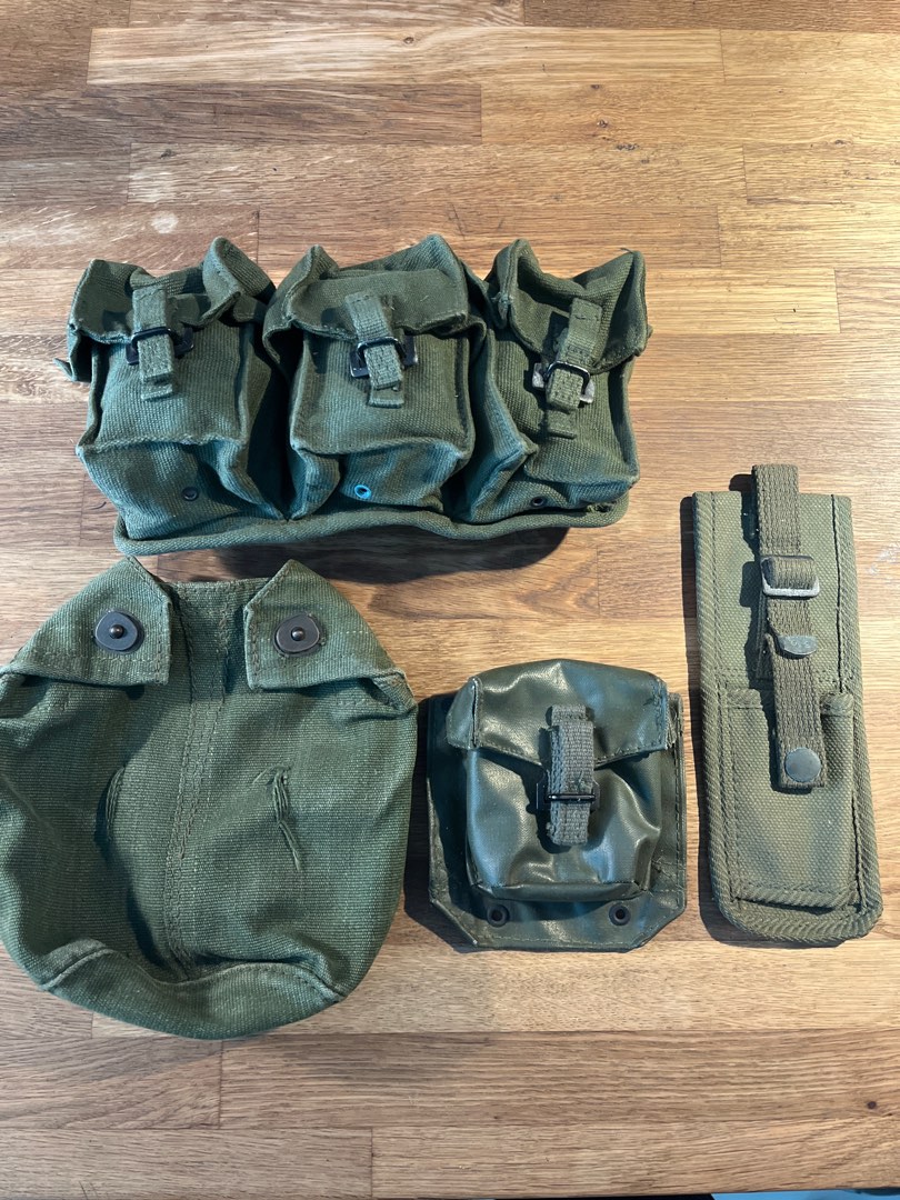 Vintage Army gear , with canteen pouch and triple 10 rd Magazine Pouch ...