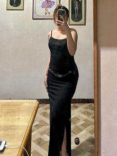 Vintage black ribbed maxi dress