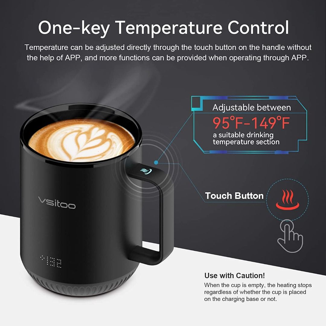 VSITOO S3 Pro Temperature Control Smart Mug with Lid, Coffee Mug Warmer  with Mug for Desk Home Office, App Controlled Heated Coffee Cup, Self  Heating Coffee Mug 14 oz, Electric Mug 