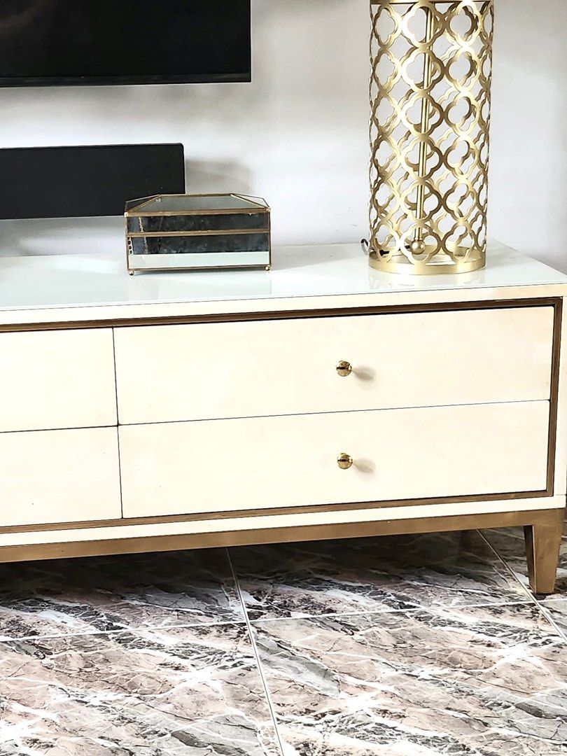 White Gold TV Console, Furniture & Home Living, Furniture, TV Consoles