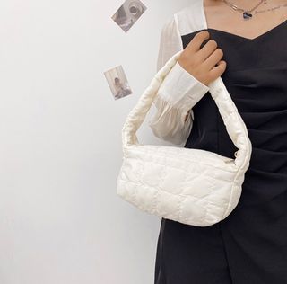 Women Korean Nylon Fluffy Padded Sling Shoulder Bag Baguette