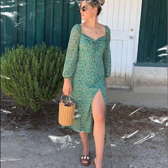 Zara green printed midi dress, Women's Fashion, Dresses u0026 Sets, Dresses on  Carousell