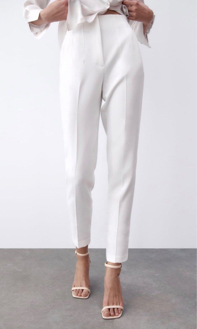 Zara High-Waist Trousers (White), Women's Fashion, Bottoms, Other Bottoms  on Carousell