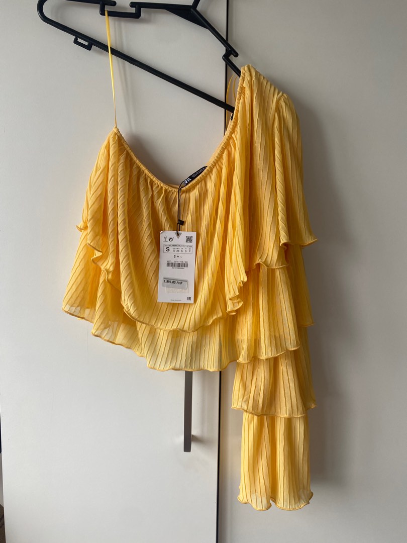 Zara Yellow One Shoulder Top Women s Fashion Tops Blouses on