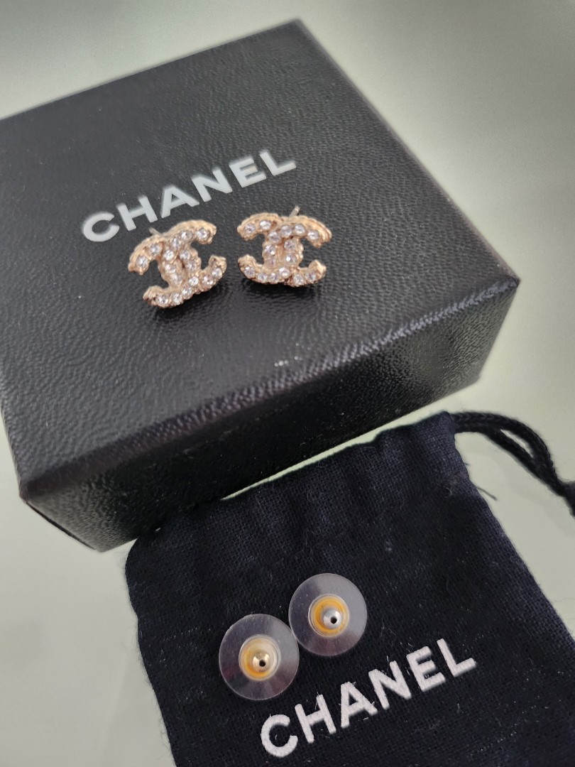 authentic chanel cc earrings gold