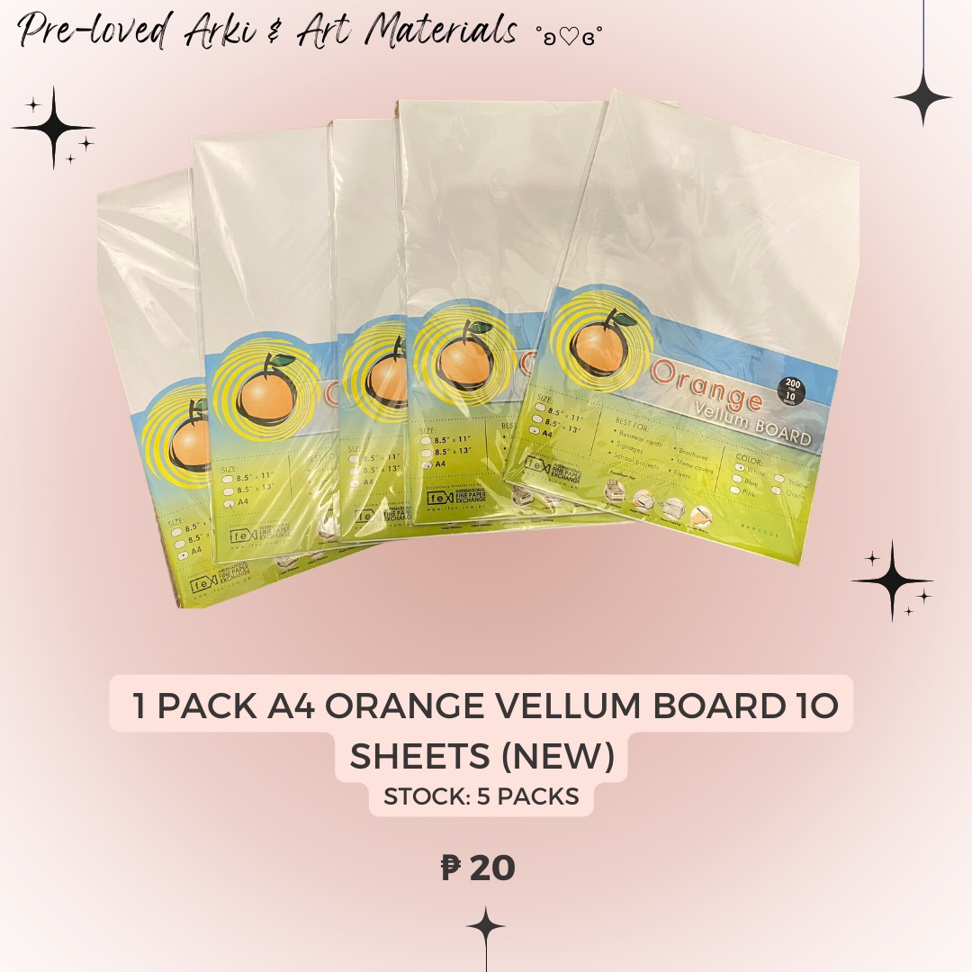 1 PACK A4 ORANGE VELLUM BOARD 1O SHEETS (NEW) on Carousell