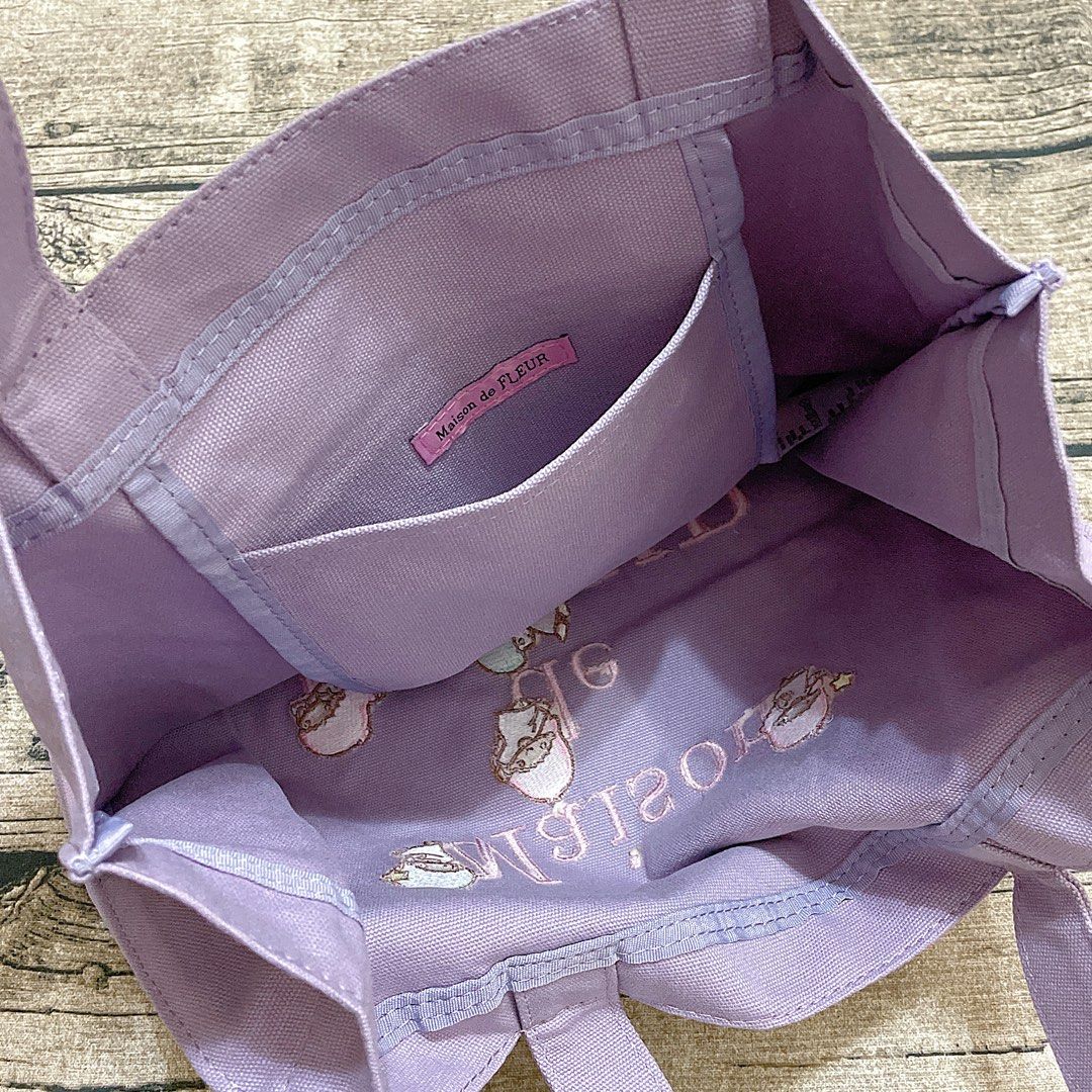 日本Maison de Fleur x Sanrio Twin Stars 粉紫色刺繡帆布袋連紫色