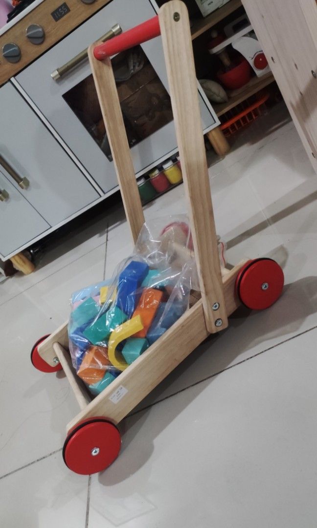 Anko kmart Australia Wooden baby push walker wagon with blocks